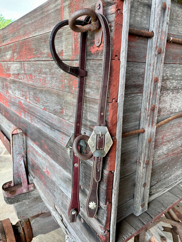 Bob Scott Single Ear Loop Headstall w/ Fancy Scroll Diamond Buckle and Clover Concho