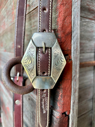 Bob Scott Single Ear Loop Headstall w/ Scroll Diamond Buckle and Clover Concho