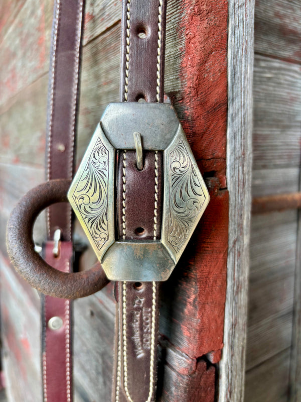 Bob Scott Single Ear Loop Headstall w/ Fancy Scroll Diamond Buckle and Clover Concho