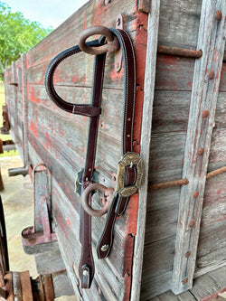 Bob Scott Single Ear Loop Headstall w/ Fancy Floral & Scroll Buckle and Clover Concho