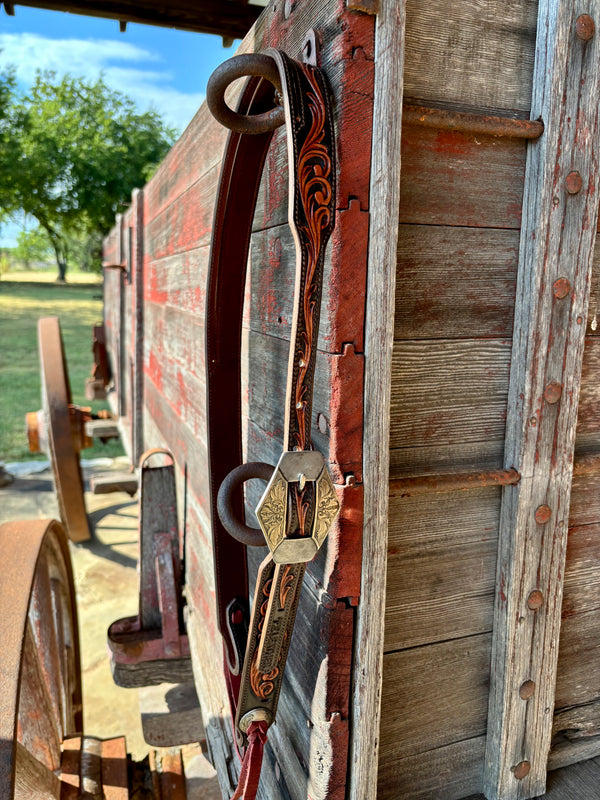 TM Leather 5/8" Split Ear Scroll Headstall w/ Vine Diamond Buckle