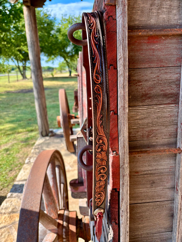 TM Leather 5/8" Split Ear Scroll Headstall w/ Vine Diamond Buckle