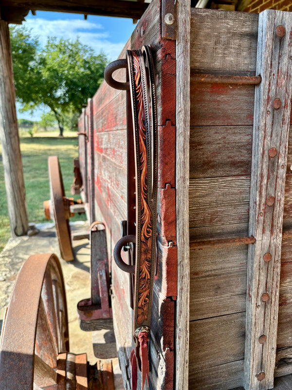 TM Leather 1" Split Ear Floral and Scroll Headstall w/ Engraved Square Buckle