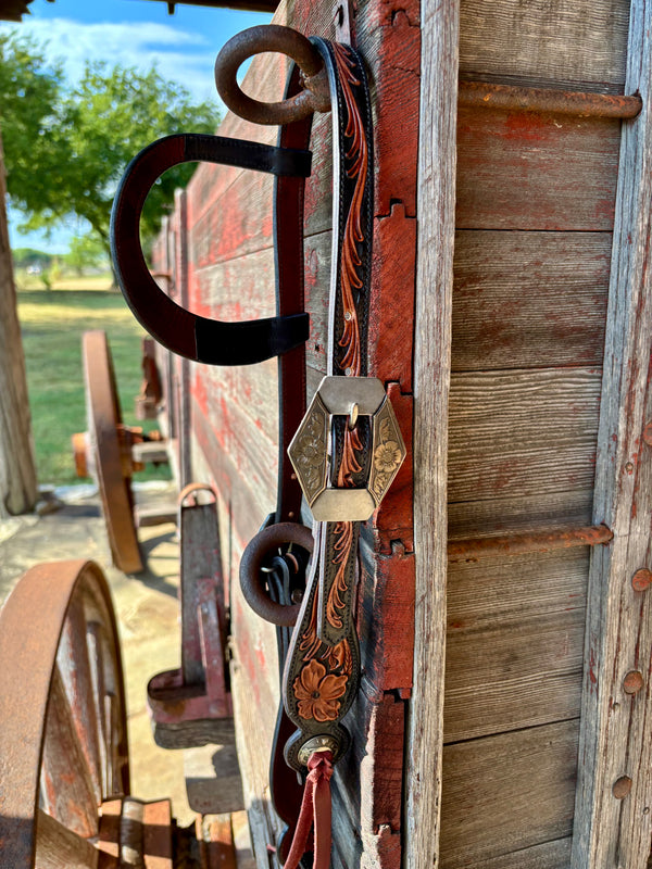 TM Leather Floral and Scroll Headstall w/ Fancy Floral Diamond Buckles