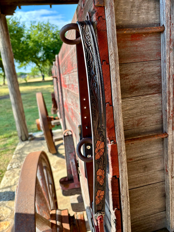 TM Leather 1" Split Ear Floral Headstall w/ Engraved Square Buckle