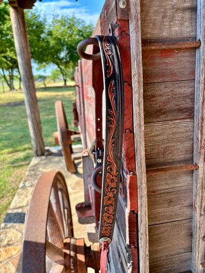 TM Leather 5/8" Split Ear Floral and Scroll Headstall w/ Fancy Scroll Diamond Buckle
