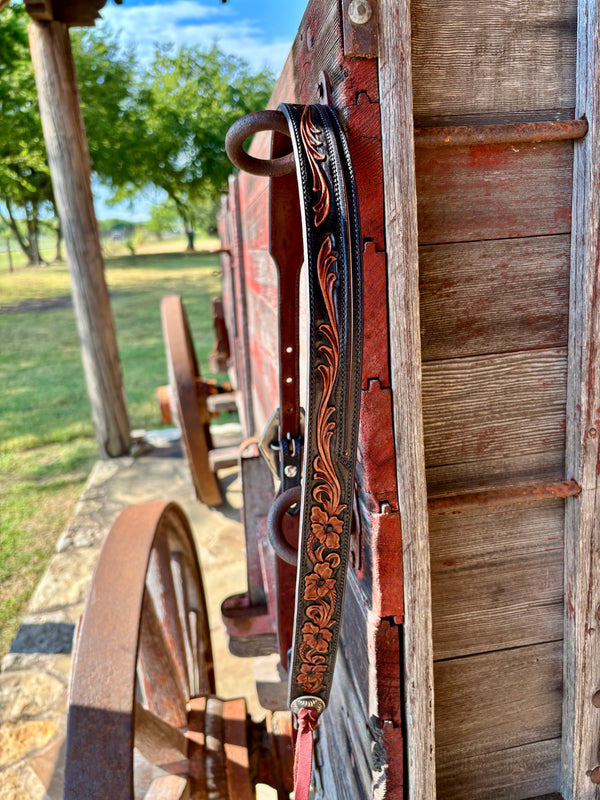 TM Leather 5/8" Split Ear Floral and Scroll Headstall w/ Fancy Scroll Diamond Buckle