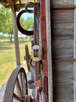 TM Leather Chocolate/ Natural Floral and Scroll Ear Loop Headstall w/ Floral and Scroll Buckles