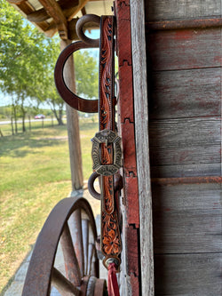 TM Leather 3 Tone Floral and Scroll Ear Loop Headstall w/ Floral and Scroll Buckles