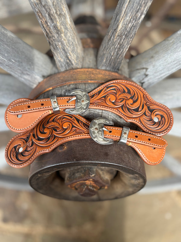 Chad Jones Tooled Spur Straps w/ Kerry Kelley Buckles