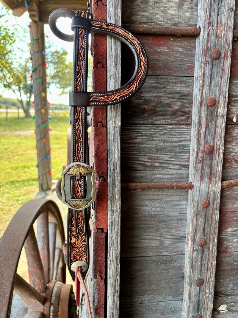 JD Floral & Scroll Tooled Headstall w/ KK buckles