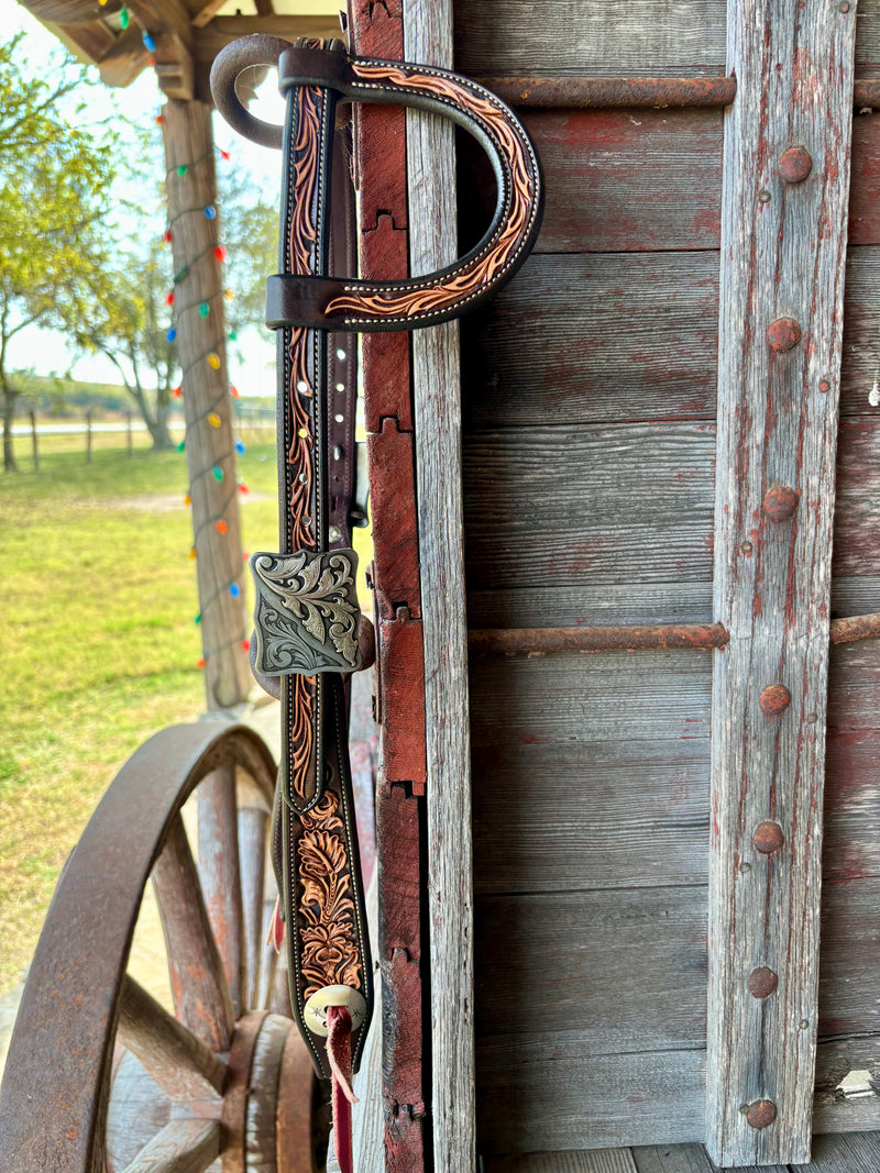 JD Floral & Scroll Tooled Headstall w/ KK buckles
