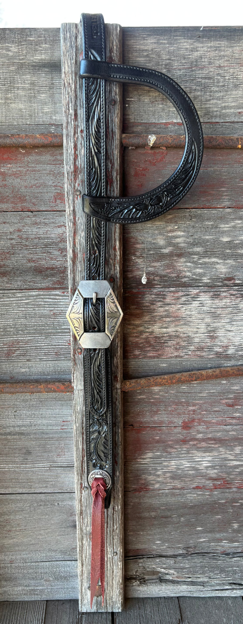 TM Leather Black Acorn and Oak Leaf Loop Headstall w/ Scroll Diamond Buckle
