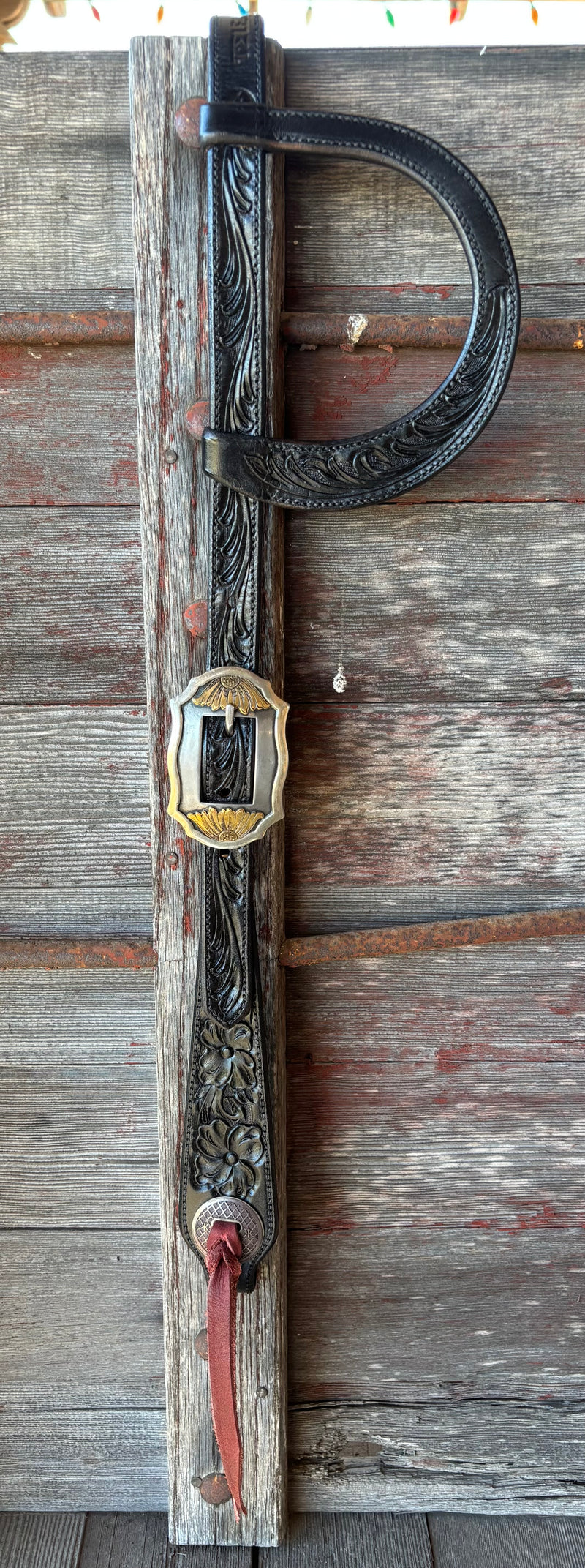 TM Leather Black Floral and Scroll Ear Loop Headstall w/ Scallop Sunflower Buckles