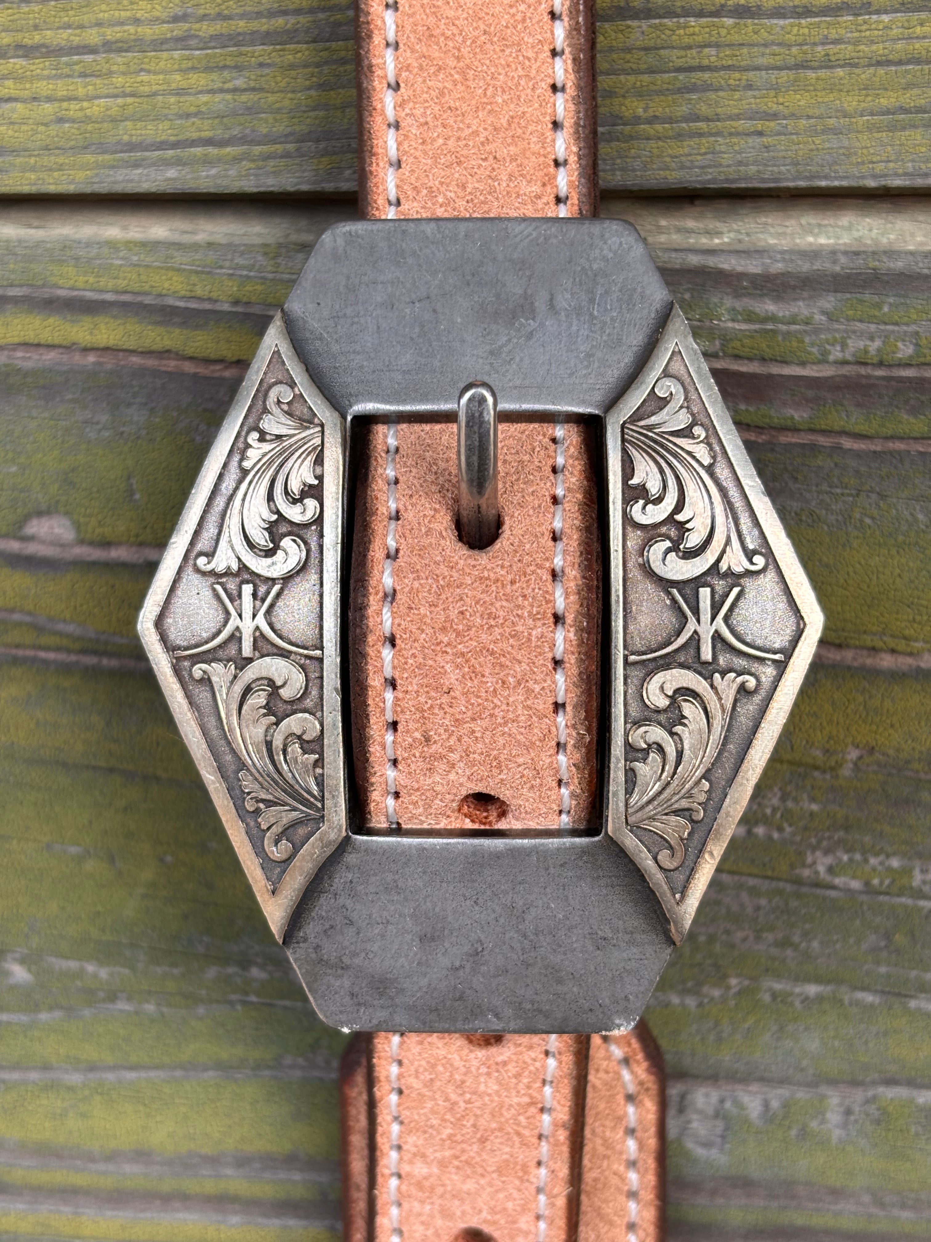 Cassle Rough Out Stitched Split Ear Headstall w/ Side Mounted KK Scroll Diamond Buckle