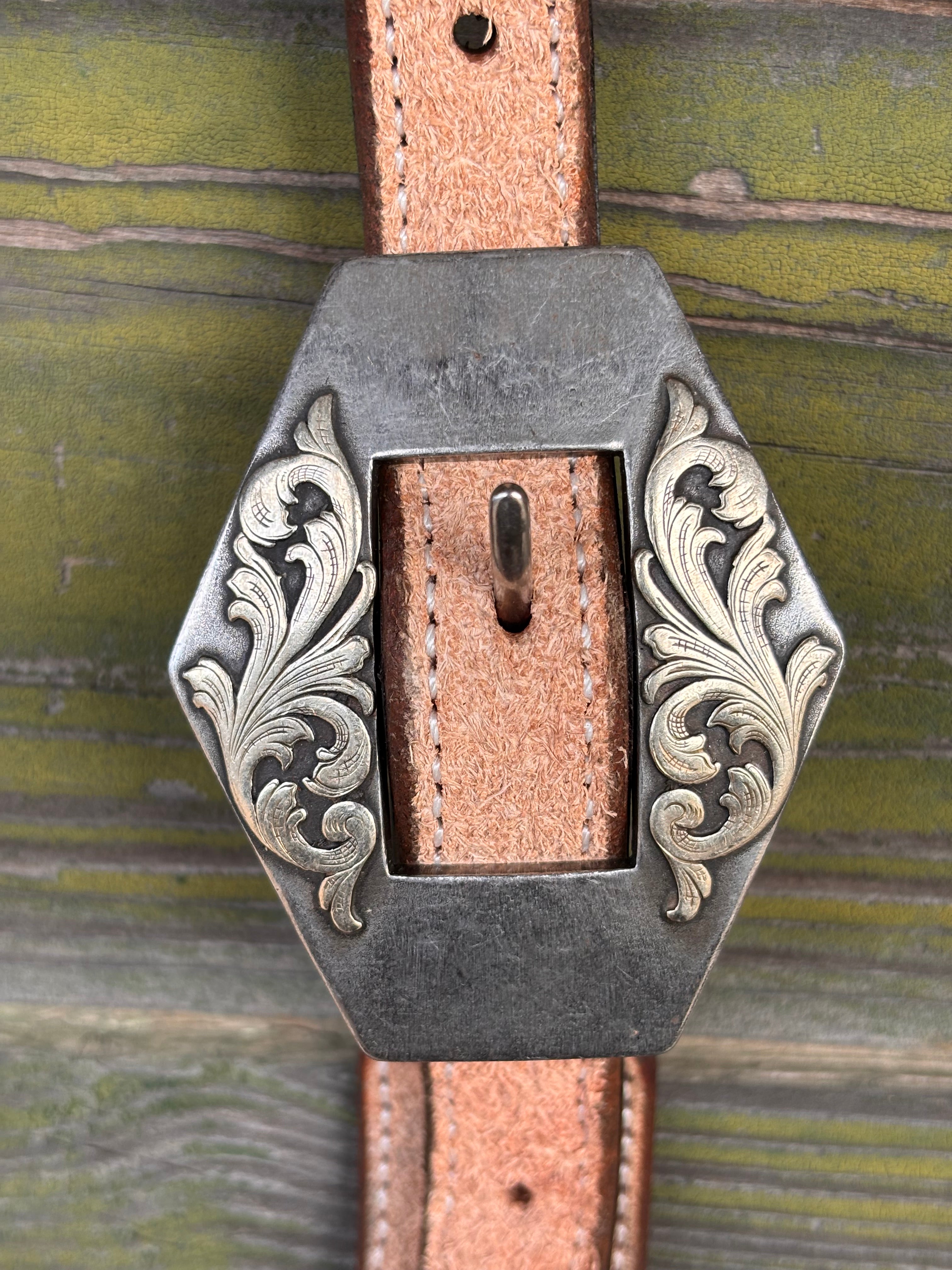 Cassle Rough Out Stitched Split Ear Headstall w/ Classic Scroll Diamond buckle