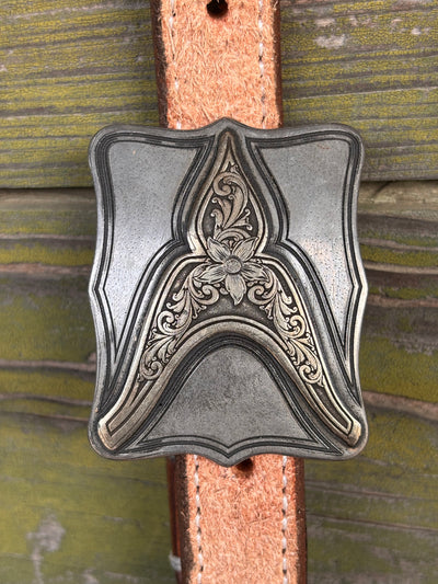Clay Cassle Rough Out Stitched Split Ear Headstall w/ Engraved Ace Square Buckle