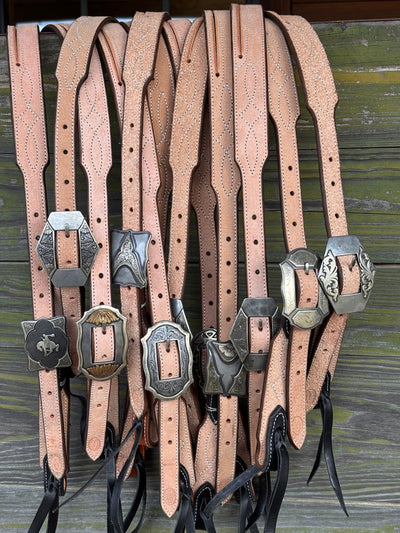Cassle Rough Out Stitched Split Ear Headstall w/ Side Mounted KK Scroll Diamond Buckle