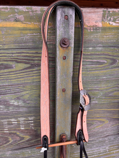 Cassle Rough Out Stitched Split Ear Headstall w/ Side Mounted KK Scroll Diamond Buckle