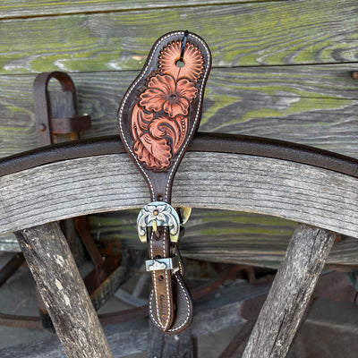 Clay Cassle Medium-Large Round Tooled Brown Two-Tone Spur Straps w/ KK Fancy Buckles