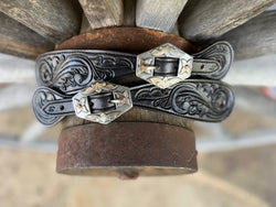 Jake Vance Large Tooled Spur Straps w/ KK Diamond Buckles