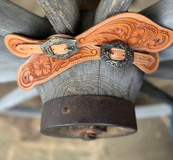 Jake Vance X- Large Tooled Spur Straps w/ KK Diamond Buckles