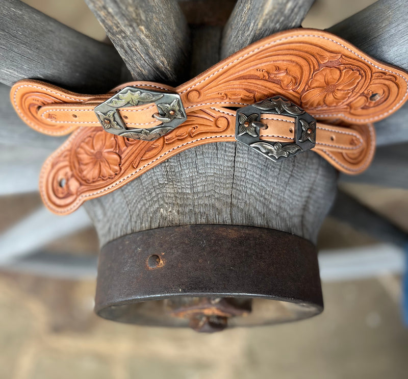 Jake Vance X- Large Tooled Spur Straps w/ KK Diamond Buckles