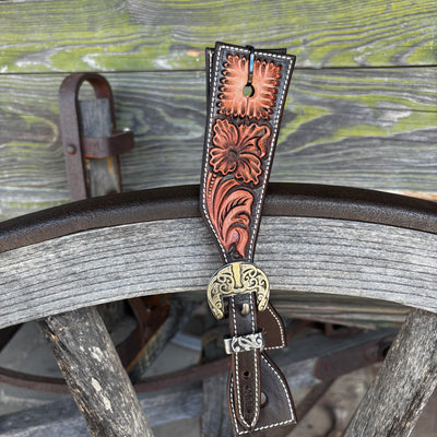 Clay Cassle Small-Medium Square Tooled Brown and Natural Spur Straps w/ KK Fancy Buckles