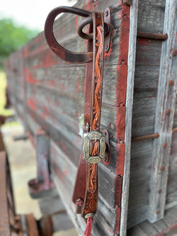 TM Leather Chocolate and Natural Tooled Ear Loop Headstall w/ Vine Engraved Buckles