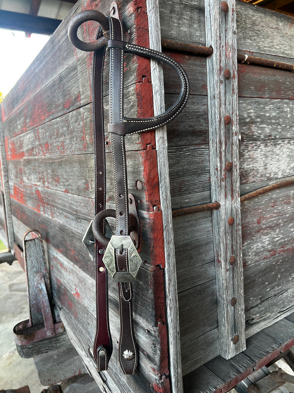 Bob Scott Single Ear Loop Headstall w/ Scroll Diamond Buckle and Clover Concho