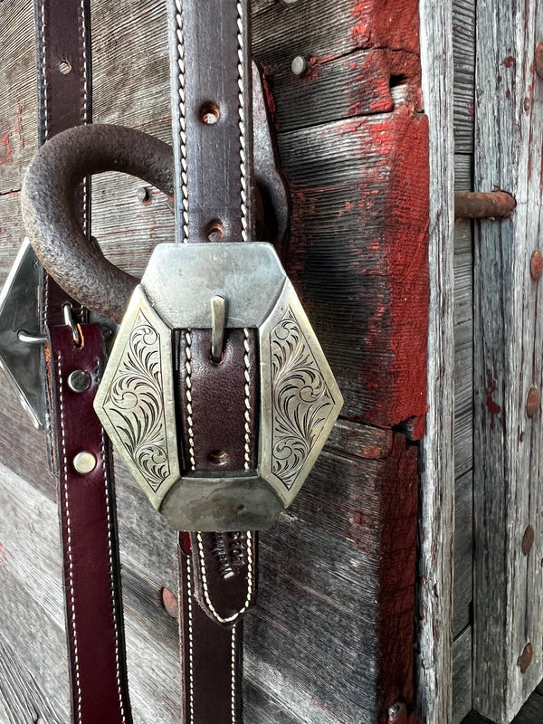Bob Scott Single Ear Loop Headstall w/ Scroll Diamond Buckle and Clover Concho