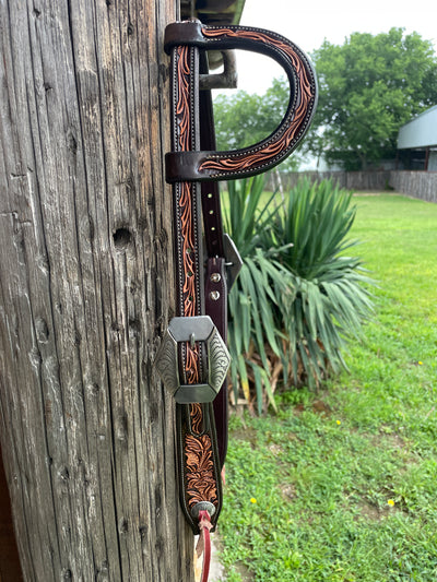 JD Floral & Scroll Tooled Headstall w/ KK buckles