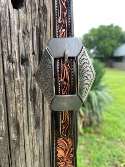 JD Floral & Scroll Tooled Headstall w/ KK buckles