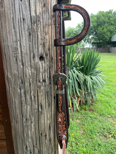 JD Floral & Scroll Tooled Headstall w/ KK buckles
