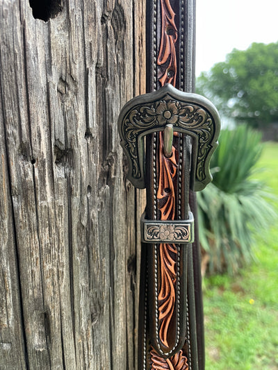 JD Floral & Scroll Tooled Headstall w/ KK buckles