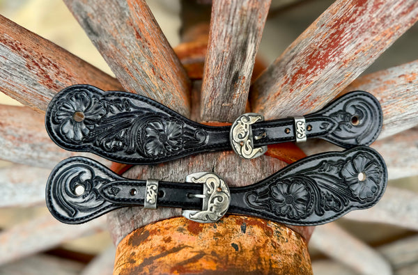 Jake Vance Small Black Spur Straps - Bowed #2