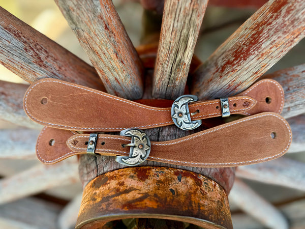 Jake Vance Medium Roughout Spur Straps - Round Fancy Buckles