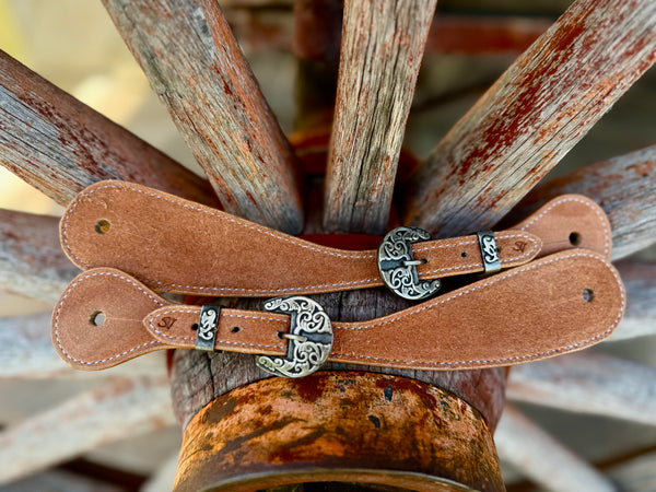 Jake Vance Medium Roughout Spur Straps - Round Fancy Buckles