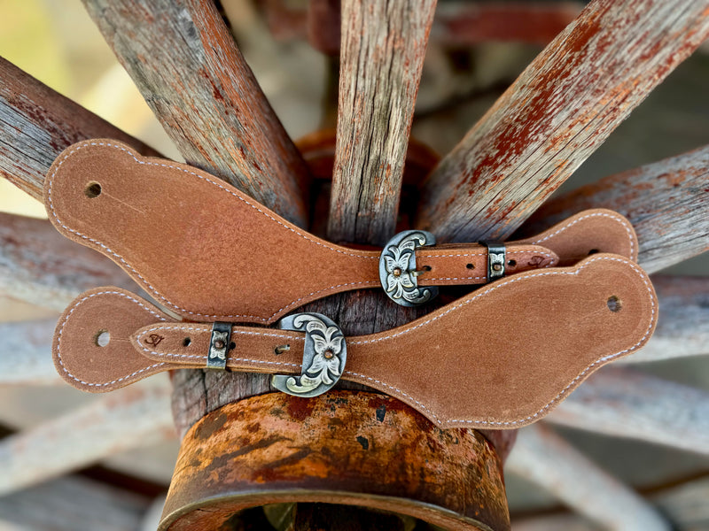 Jake Vance Medium Roughout Spur Straps - Curved Fancy Buckles