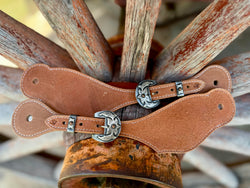 Jake Vance Medium Roughout Spur Straps - Curved Fancy Buckles