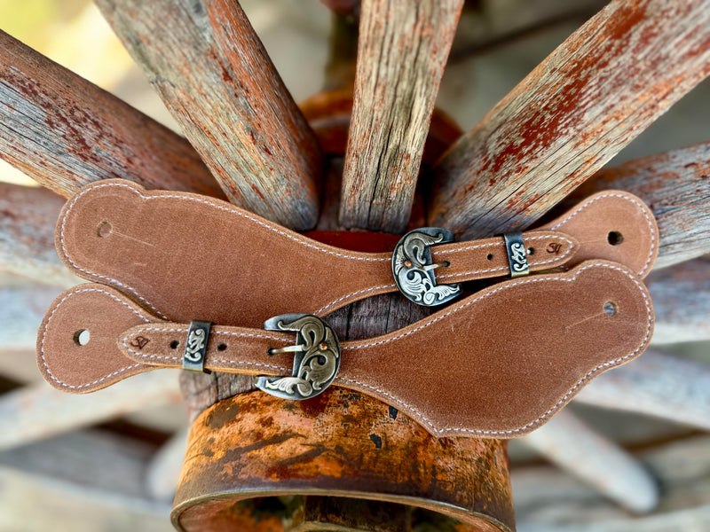 Jake Vance Medium Roughout Spur Straps - Curved Fancy Buckles