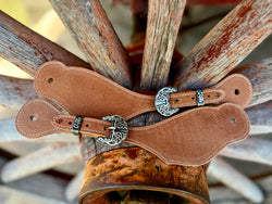 Jake Vance Medium Roughout Spur Straps - Curved Fancy Buckles