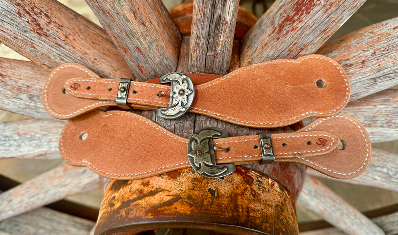 Jake Vance Small Roughout Spur Straps - Bowed Fancy Buckles