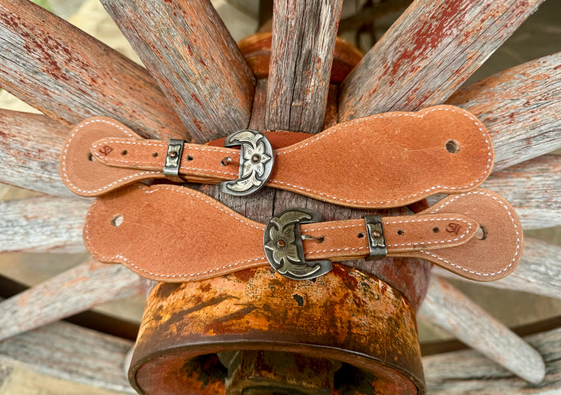 Jake Vance Small Roughout Spur Straps - Bowed Fancy Buckles