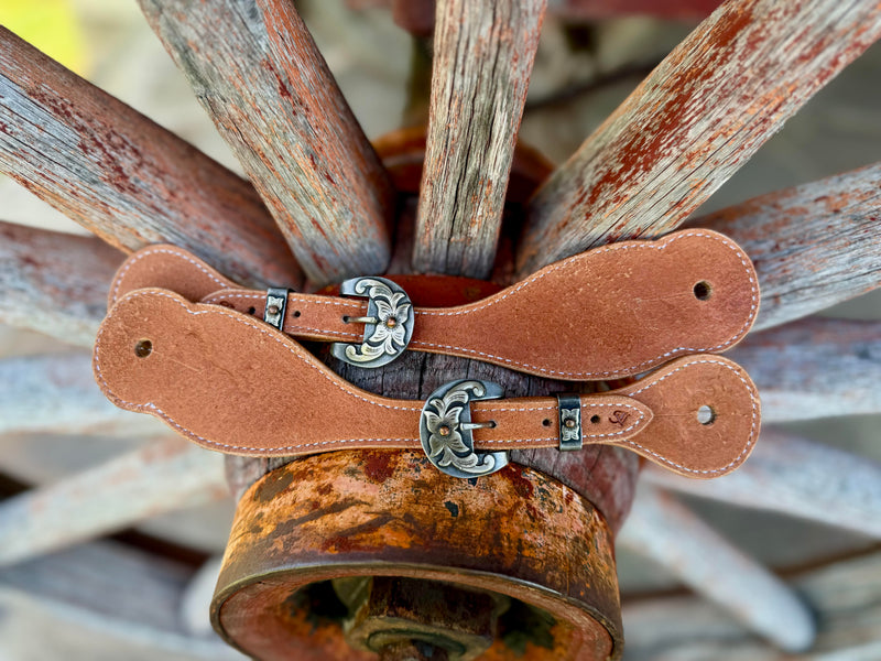 Jake Vance Small Roughout Spur Straps - Bowed Fancy Buckles