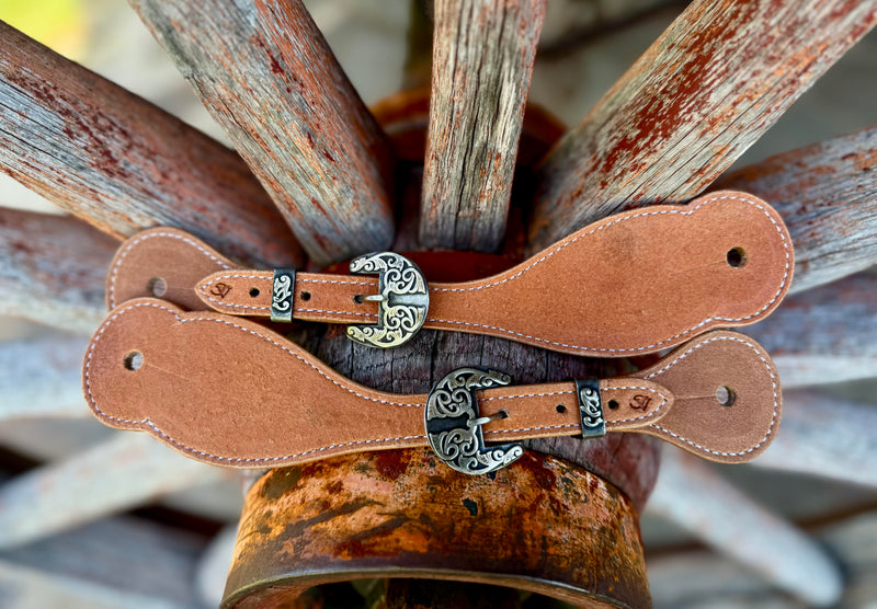 Jake Vance Small Roughout Spur Straps - Bowed Fancy Buckles