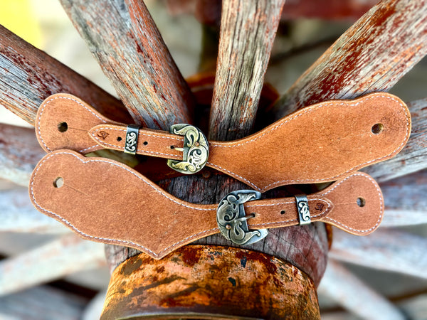 Jake Vance Small Roughout Spur Straps - Curved Fancy Buckles