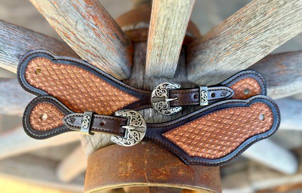 Jake Vance Medium Two-Tone Chocolate & Natural Spur Straps - Curved Diamond