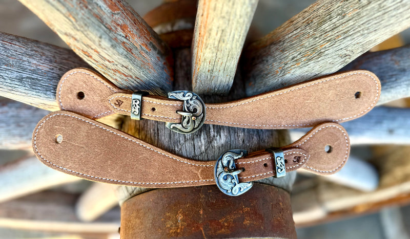 Jake Vance Medium Roughout Spur Straps - Round Fancy Buckles