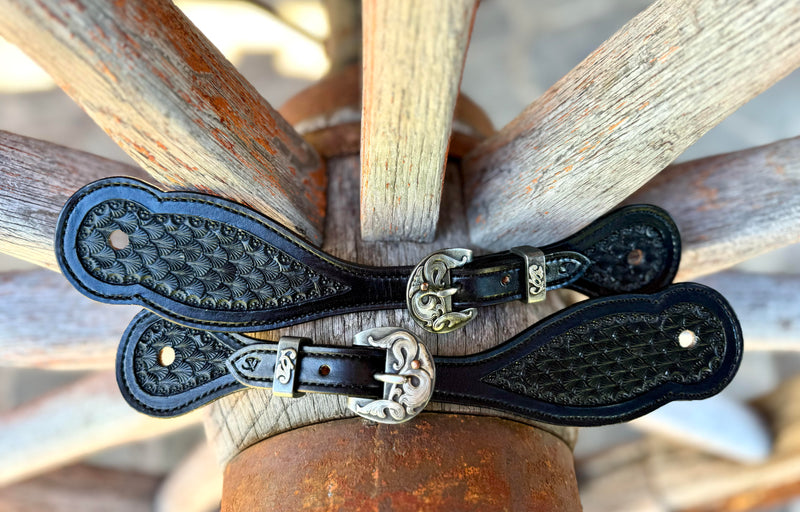 Jake Vance Small Black Spur Straps - Bowed Petal Shell